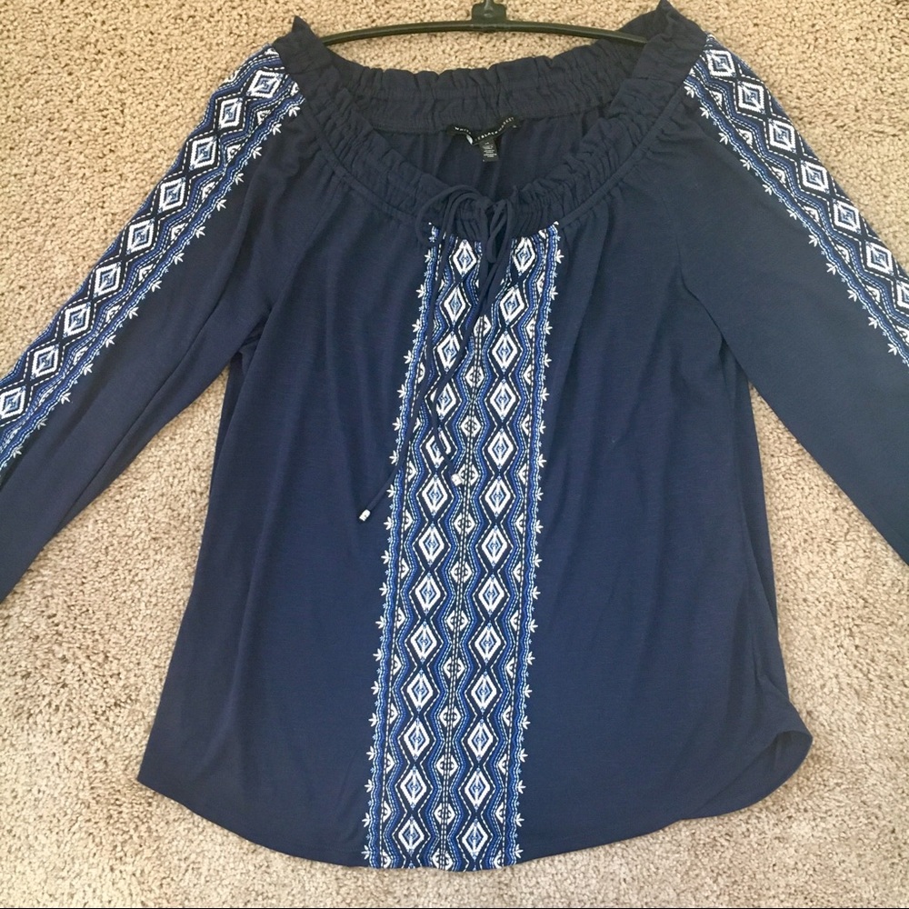 WHBM NAVY BLUE PEASANT TOP